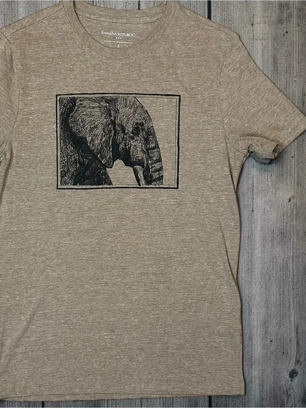 Banana Republic Elephant Graphic T Shirt Mens Small Khaki Scribble Sketch Tee